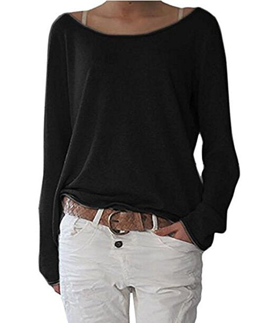 Damen lässiger und leichter Pullover mit weit ausgeschnittenem Halsausschnitt Drune