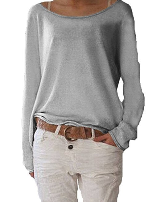 Damen lässiger und leichter Pullover mit weit ausgeschnittenem Halsausschnitt Drune
