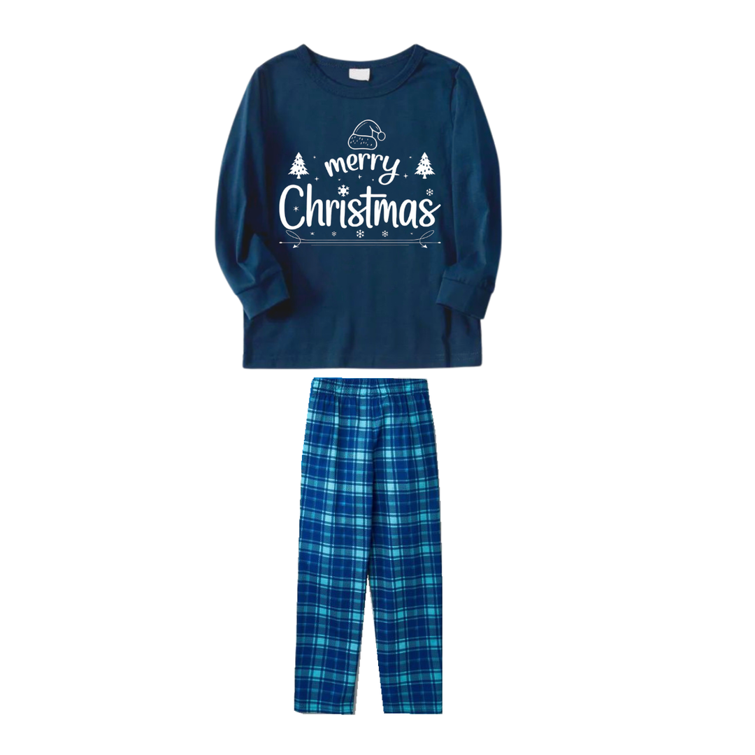 Drune | "Frohe Weihnachten" Weißer Buchstabe 2025 Blauer Langarm-Oberteil Mit Blauen Karomuster Paar Matching Pyjamas