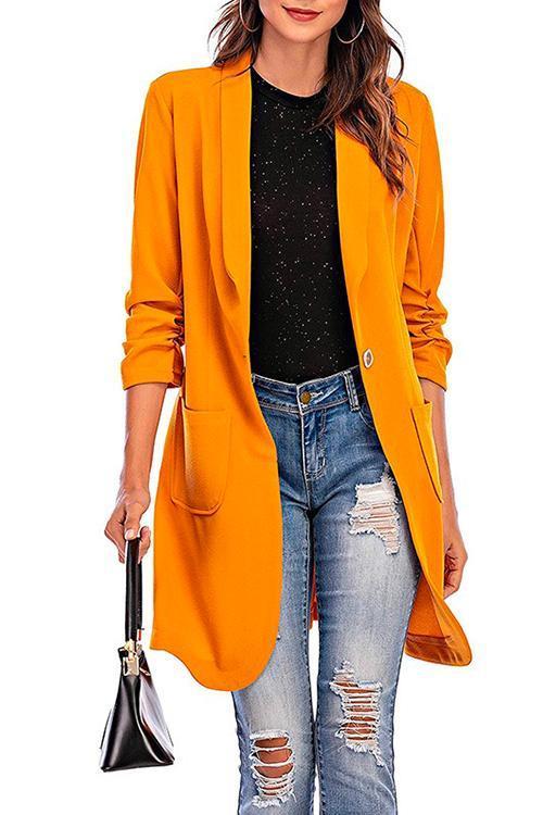 Drune | Rosiedress 3/4 Ärmel Raffung Ein-Button Midi Cardigan