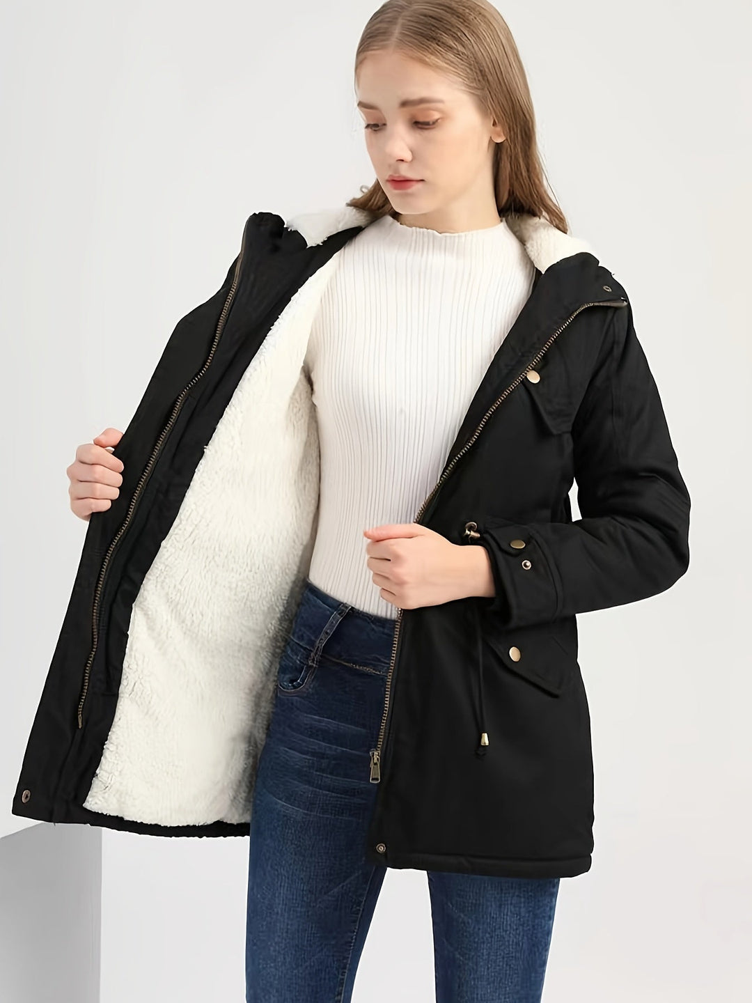 Drune | halblange warme Fleece-Winterjacke für Damen - Perfekt für Drune | Tage