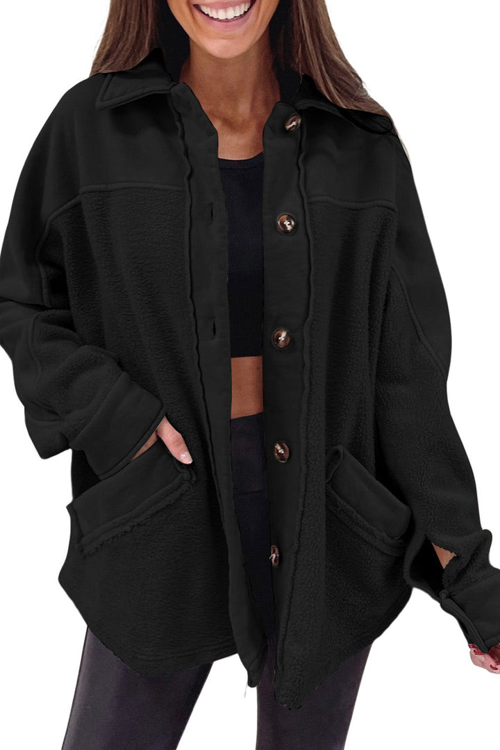 Drune | Weiche Fleecejacke mit Großen Knöpfen Polyester Komfort und Warmer Stil