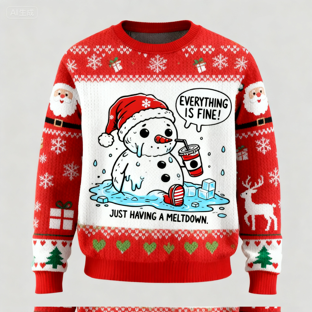Drune | Soft Fleece Schneemann Muster Hässlicher Pullover - Unisex Weihnachtsfeier-Essential