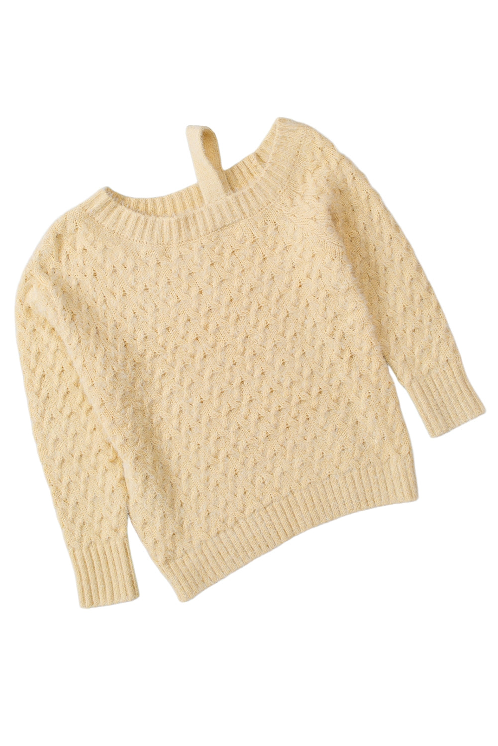 Drune | Aprikosenfarbener asymmetrischer Ausschnitt Pullover mit kalten Schultern und Wimpern