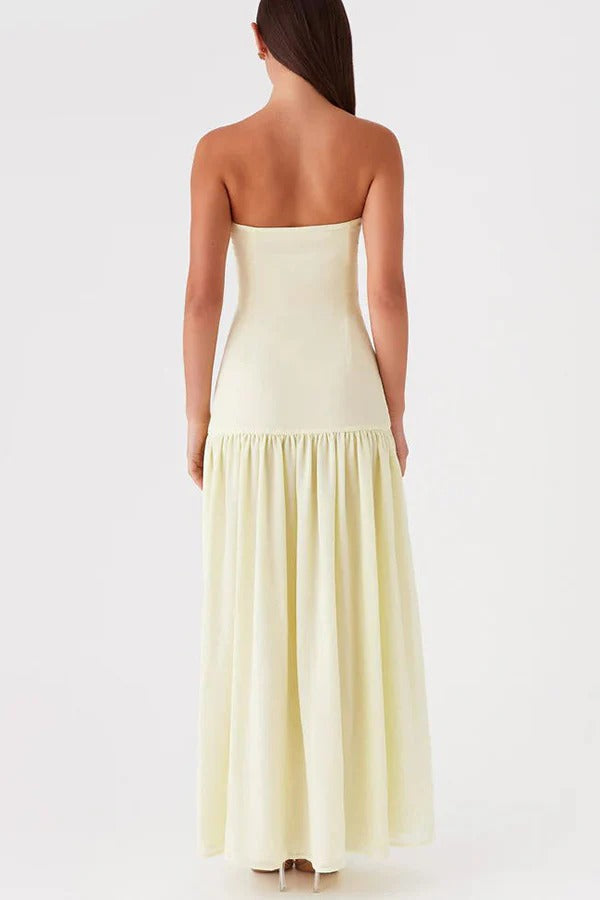 Drune | Eden Patchwork Semi-Transparent Chiffon Strapless Maxi-Kleid