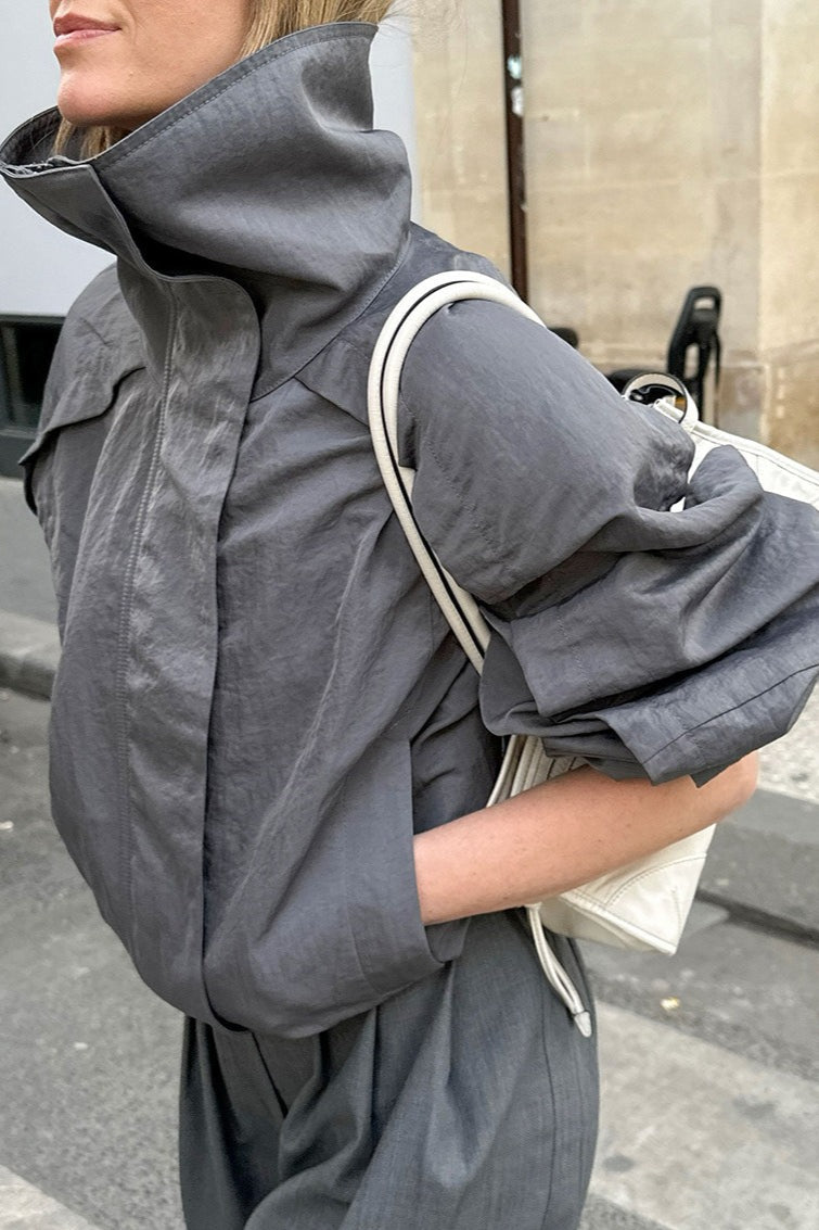 Drune | Graue Hohe Kragenjacke