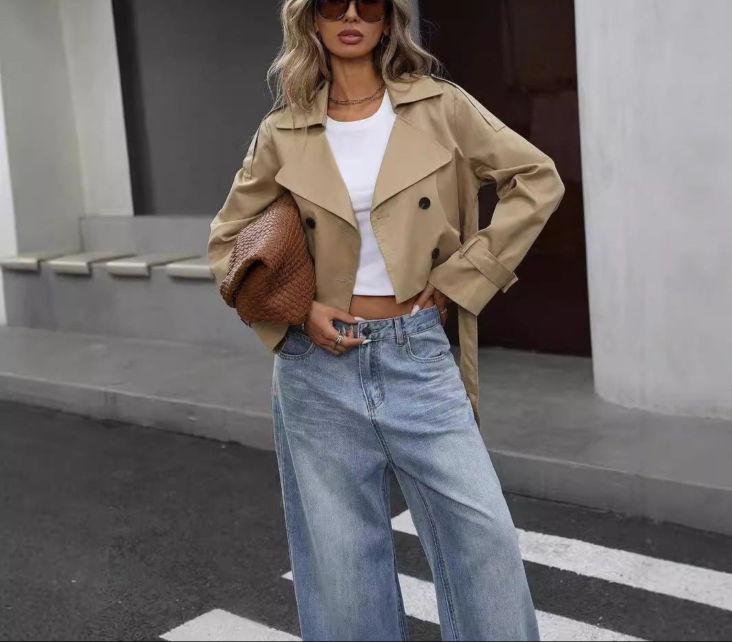 Drune | Khaki Crop Trenchcoat - Eleganter Gurtstil
