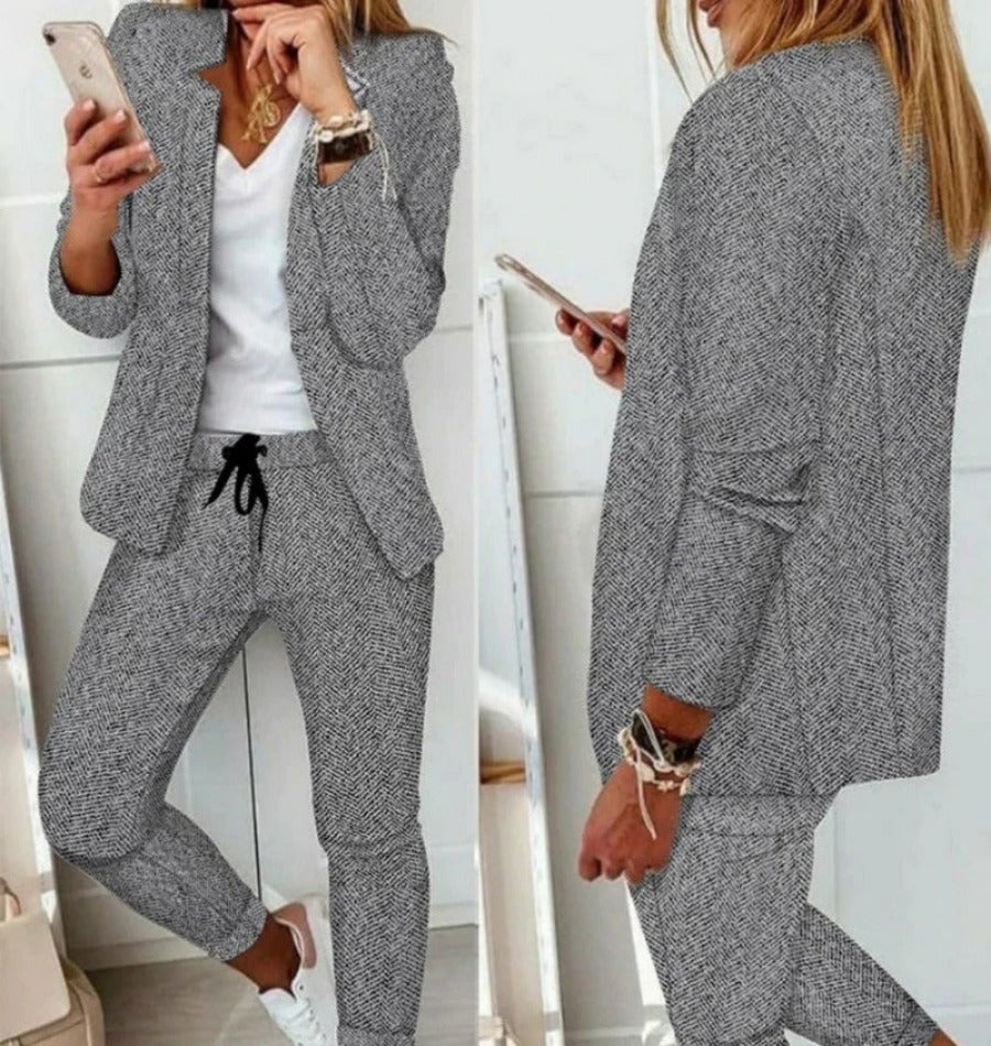 Drune-Anzug-Set Moderner Zweiteiler mit weiter Hose taillierter Blazerjacke