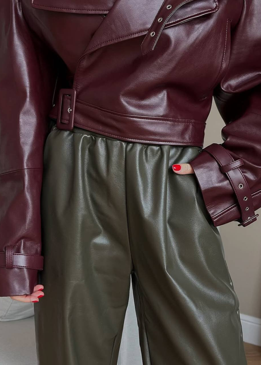 Drune | Cropped fake Leder Motojacke
