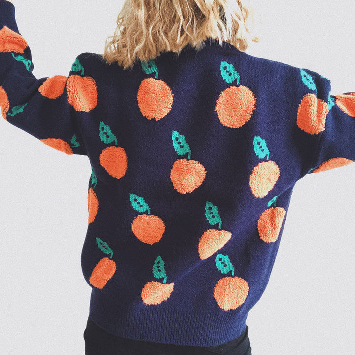 Drune | Strickpullover mit Früchteprint Weich und Einzigartig Gemütliche Passform
