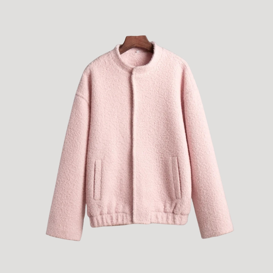 Drune | Damen Boucle Teddy Bomber Jacke pink mit Reißverschluss
