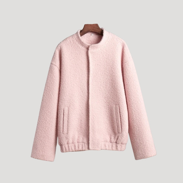 Drune | Damen Boucle Teddy Bomber Jacke pink mit Reißverschluss