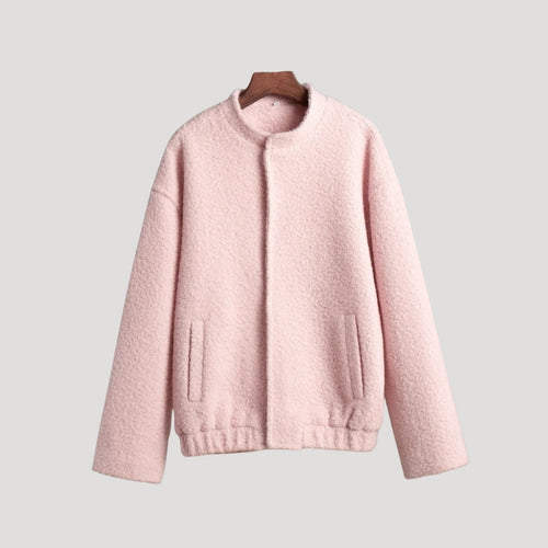 Drune | Damen Boucle Teddy Bomber Jacke pink mit Reißverschluss