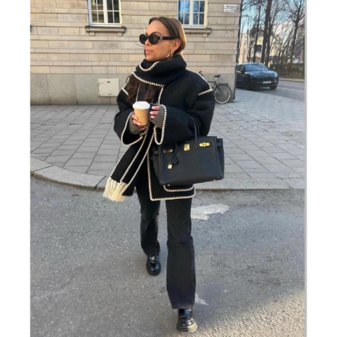 Drune | Damen Warmer Lockerer Wickelkragen Mantel Winter