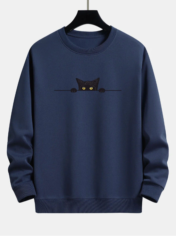 Drune | Relax Fit Sweatshirt Mit Schwarzem Katzenprint