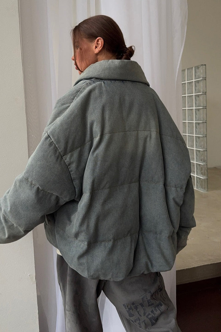 Drune | Denim Stehkragen Pufferjacke