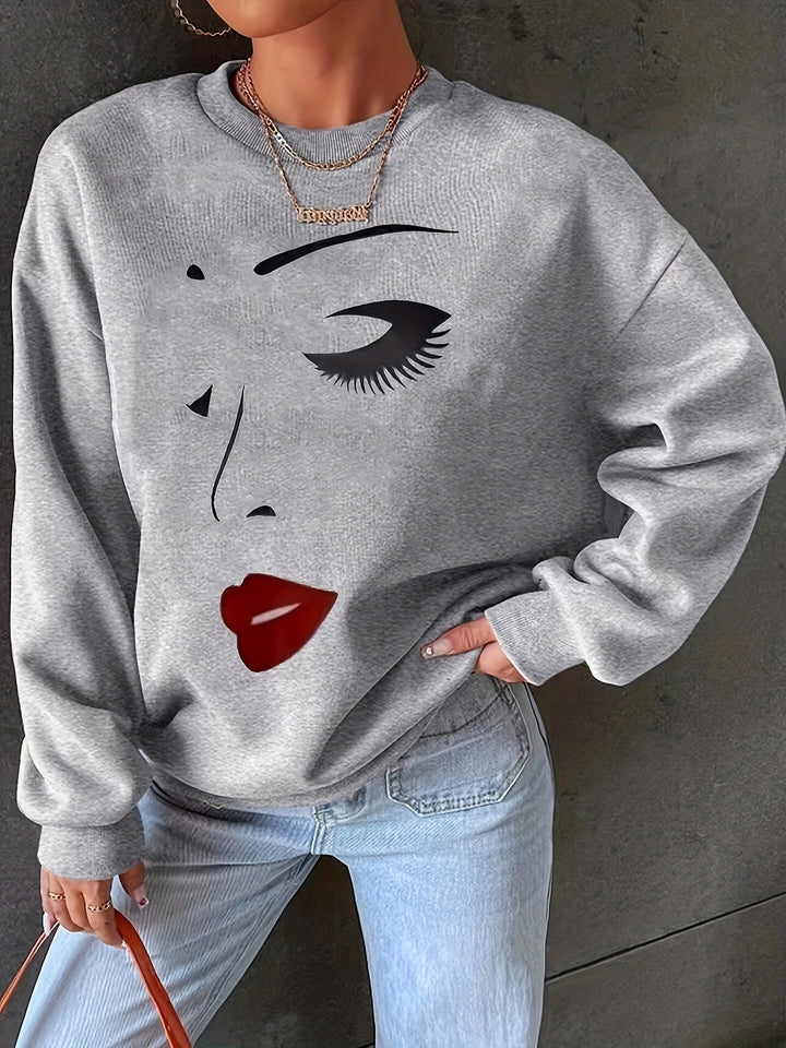 Drune | Sweatshirt mit Gesichtsdruck Baumwolle Künstlerisch und Bequem