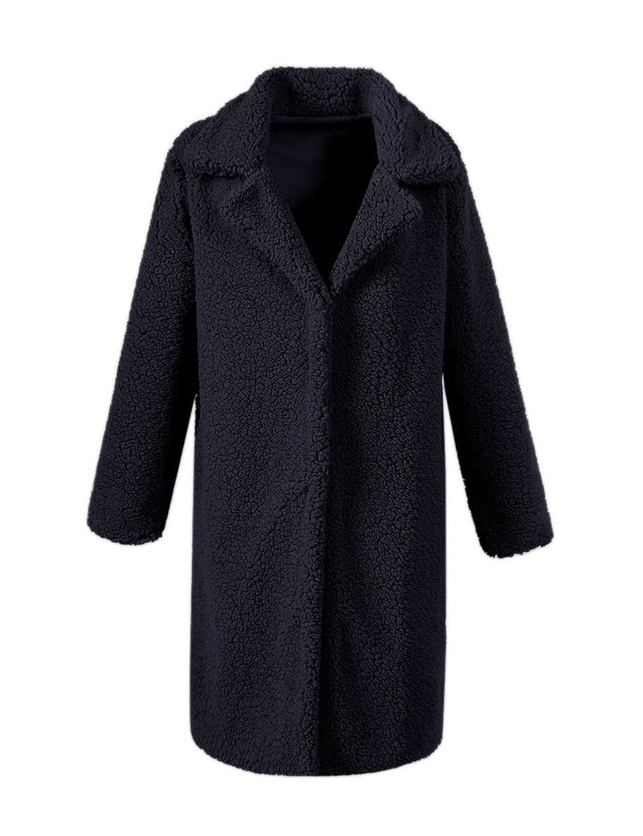 Damen Flauschiger Boucle-Mantel mit elegantem Revers und weitem Schnitt Drune