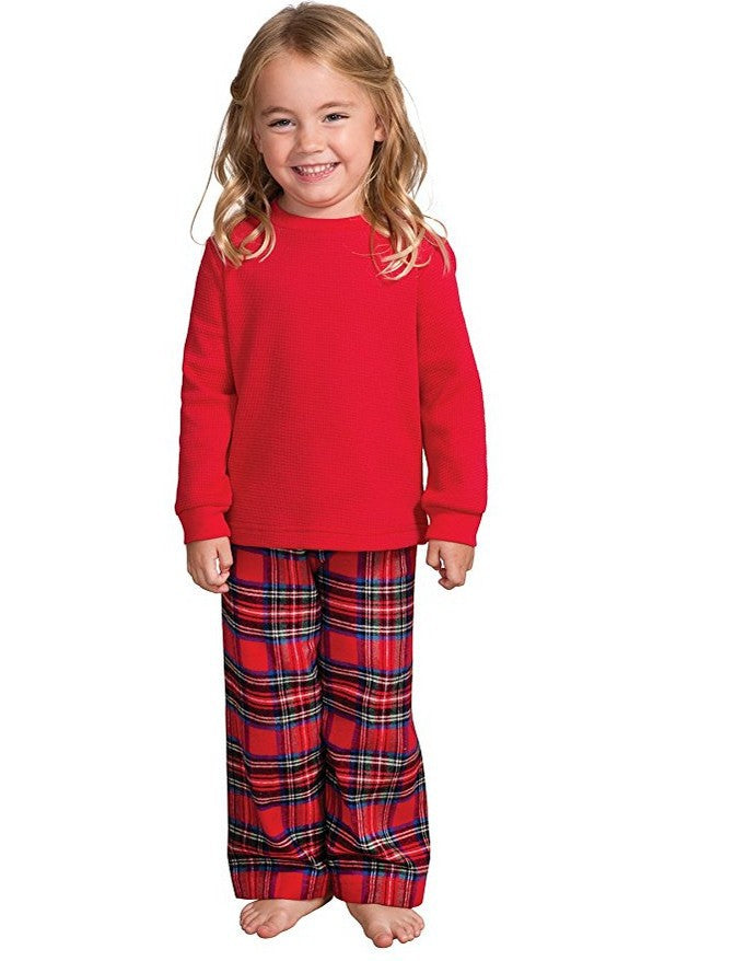 Drune | Weihnachts Langarm Pure Red Top und Lange Karierte Hose Familie Passende Pyjamas