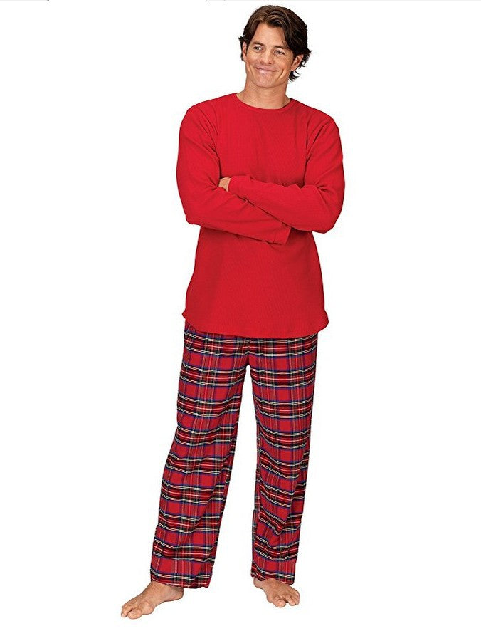 Drune | Weihnachts Langarm Pure Red Top und Lange Karierte Hose Familie Passende Pyjamas