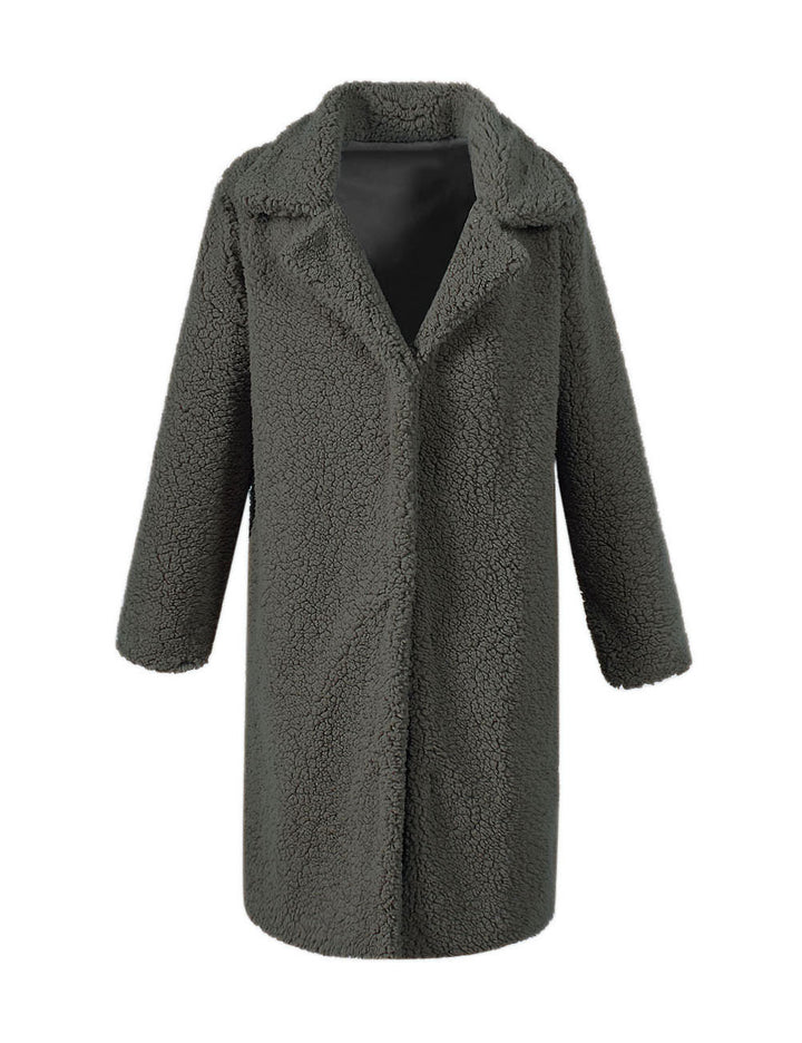 Damen Flauschiger Boucle-Mantel mit elegantem Revers und weitem Schnitt Drune