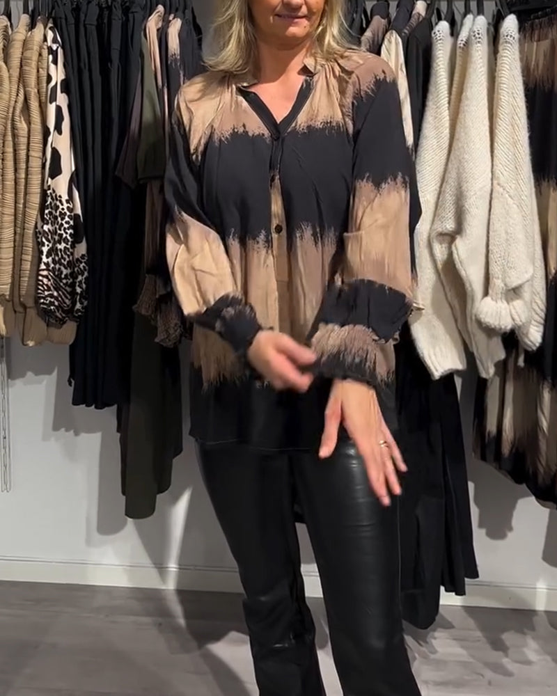 Drune | Bluse mit Farbblockdesign und V-Ausschnitt und Knopfleiste