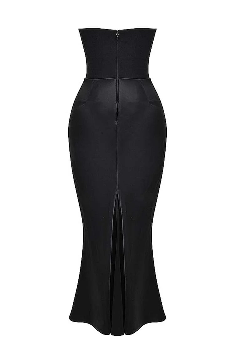 Drune | Elegante Bustier-Patchwork Formelle Party Fishtail Maxi Kleider-Schwarz