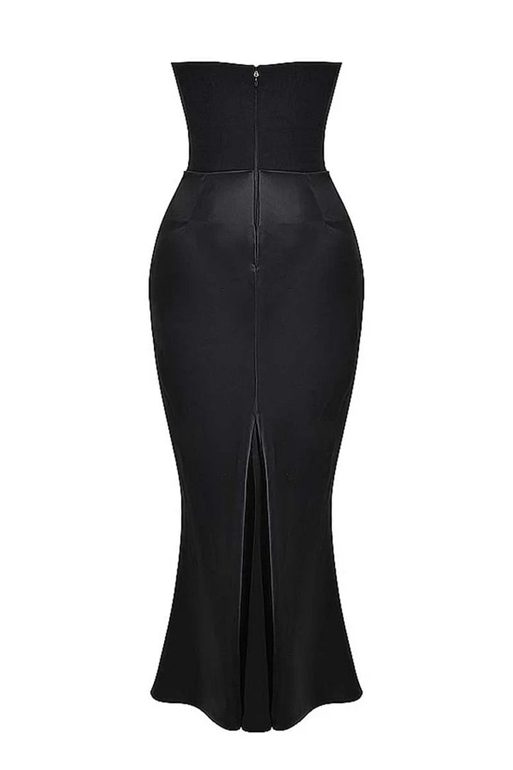 Drune | Elegante Bustier-Patchwork Formelle Party Fishtail Maxi Kleider-Schwarz