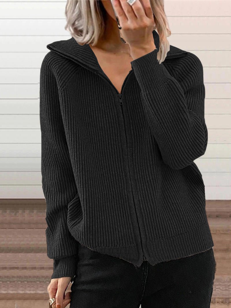 Drune | Dicke Baumwoll-Strickjacke mit Reißverschluss