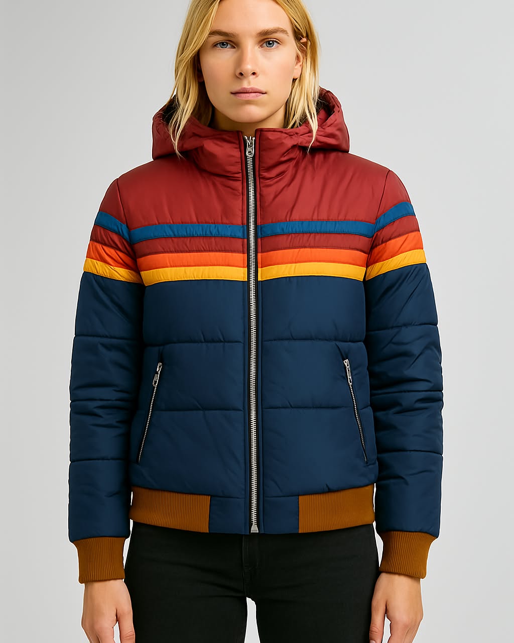 Drune | Wasserdichte Pufferjacke Farbblockierte Kapuzenwinterjacke
