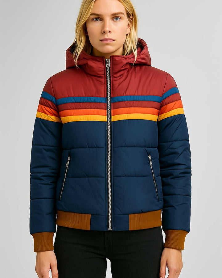 Drune | Wasserdichte Pufferjacke Farbblockierte Kapuzenwinterjacke
