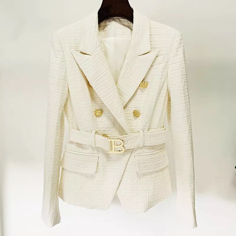 Drune | Tweed Blazer - Goldene Knopfakzente - Gürteltasche - Maßgeschneiderte Eleganz