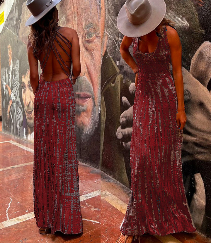 Drune | Rosiedress Criss Cross Offene Rücken Bindung Färbung Maxi Kleid