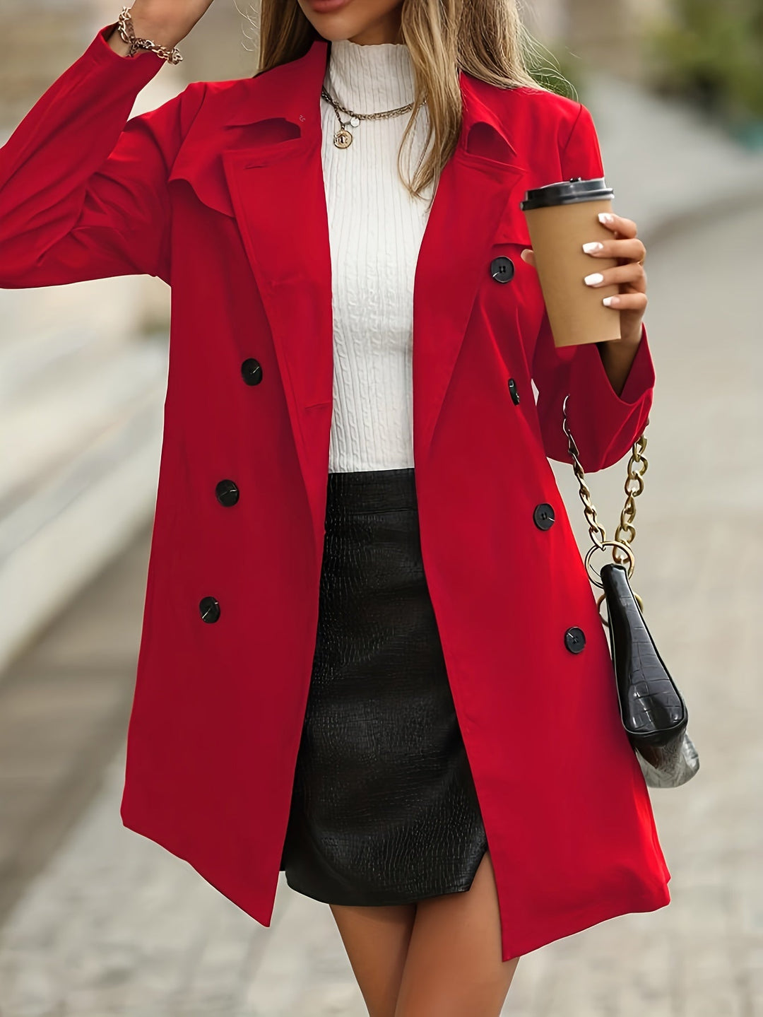 Drune | Damen Doppelreihiger Trenchcoat Mit Knopfdetails