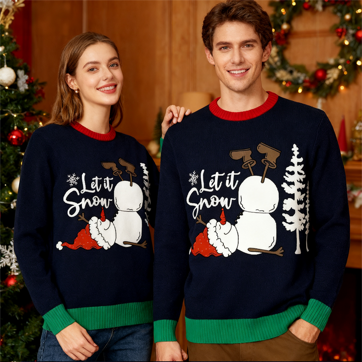 Drune | Verspielter Schneemann Druck Holiday Sweatshirt - Absichtlicher festlicher Charakter
