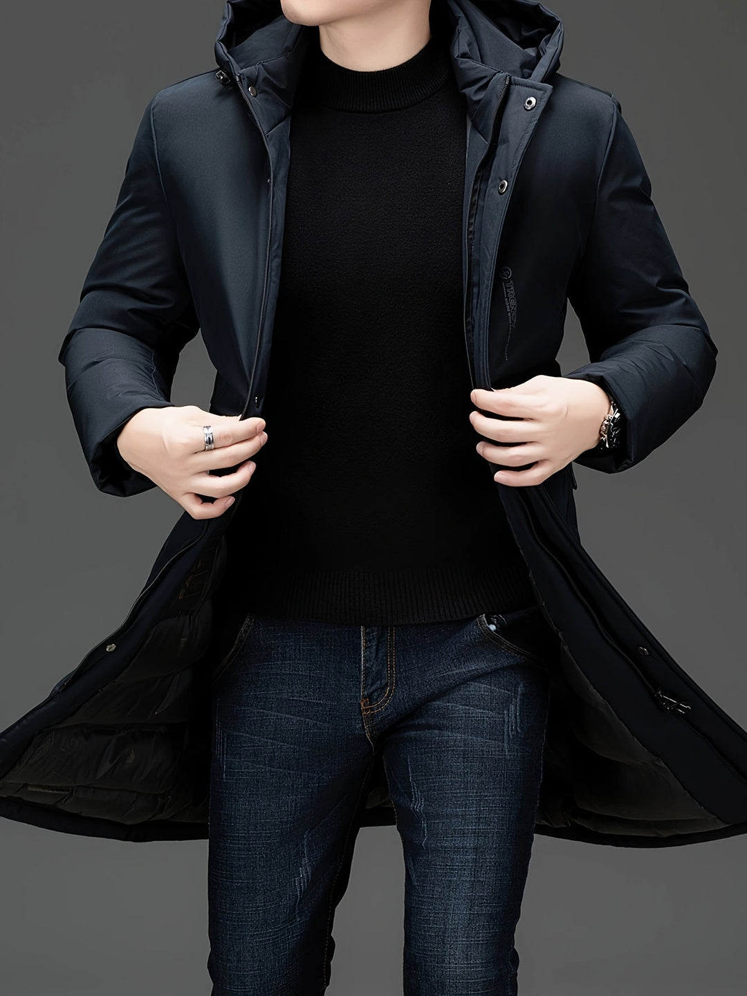 Drune | Lange Winterjacke mit Kapuze Polyester Warm und Windabweisend