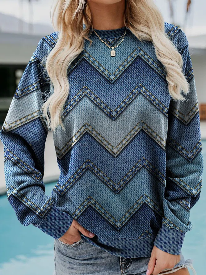 Drune | Lässiges Sweatshirt mit Zigzag-denimlook Weich und Trendy Perfekt Für Den Alltag