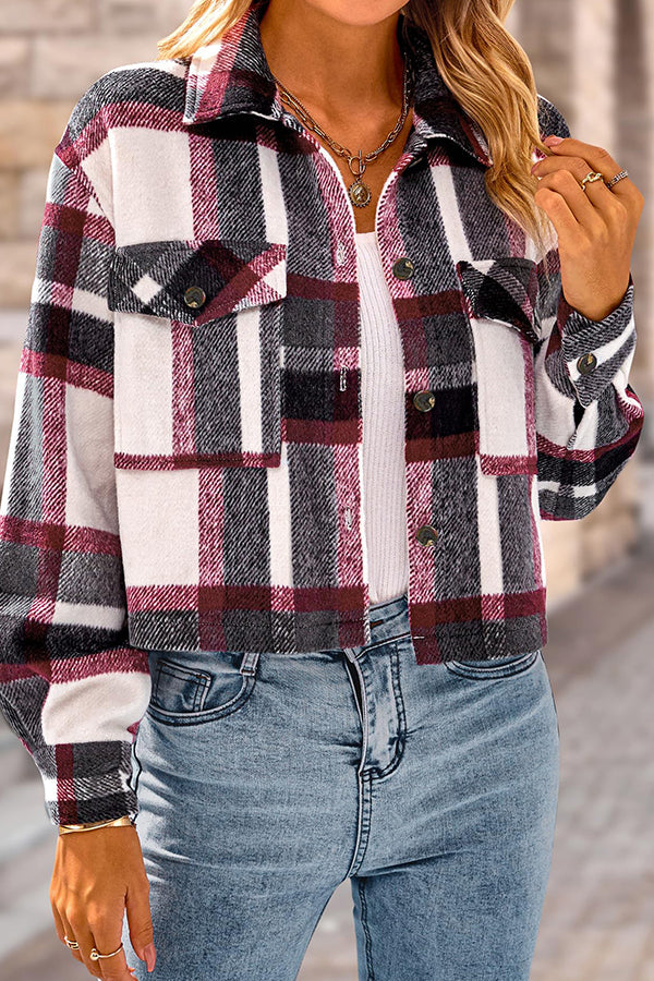 Drune | Pocket Fashion Casual Cropped Damen Karierte Jacke