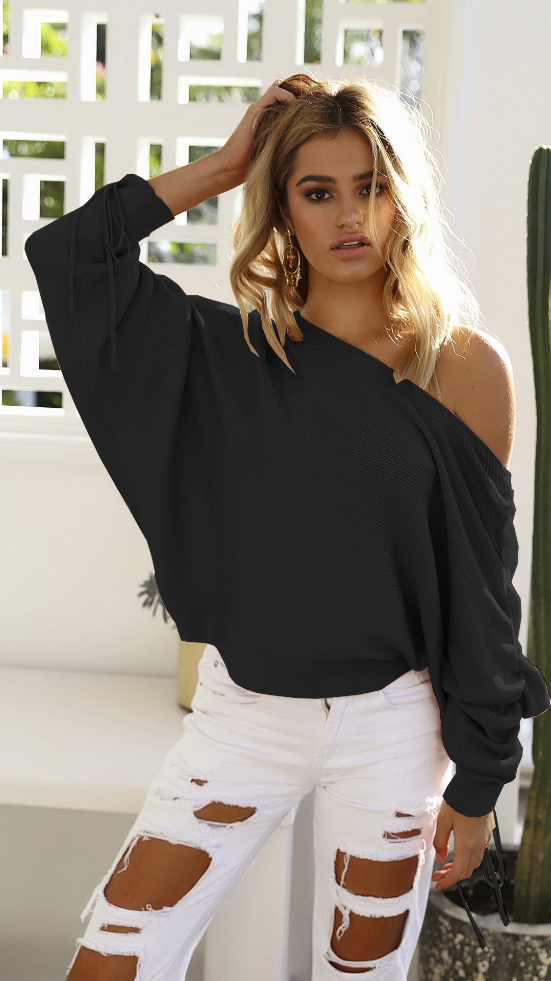 Damen Oversized Pullover mit asymmetrischem Schnitt und lässigen Details Drune