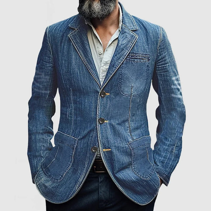 Drune | Jeans Blazer - Stylischer Denim-Sakko mit Vintage-Waschung
