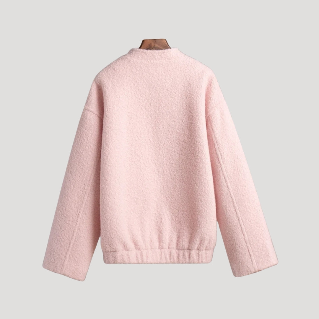 Drune | Damen Boucle Teddy Bomber Jacke pink mit Reißverschluss