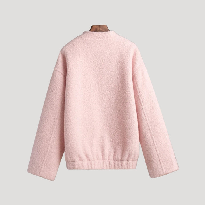 Drune | Damen Boucle Teddy Bomber Jacke pink mit Reißverschluss