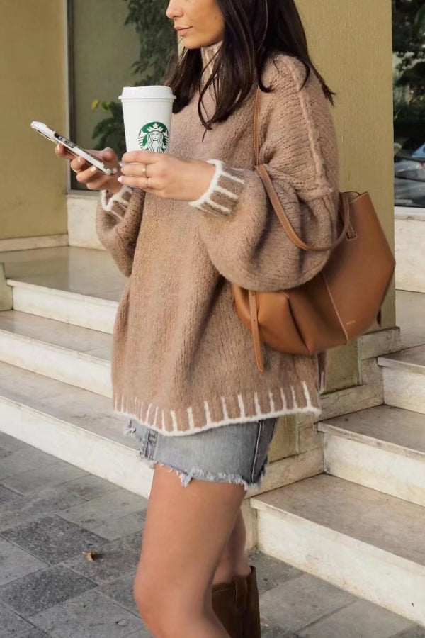Drune | Cozy roll-neck sweater with color block pattern