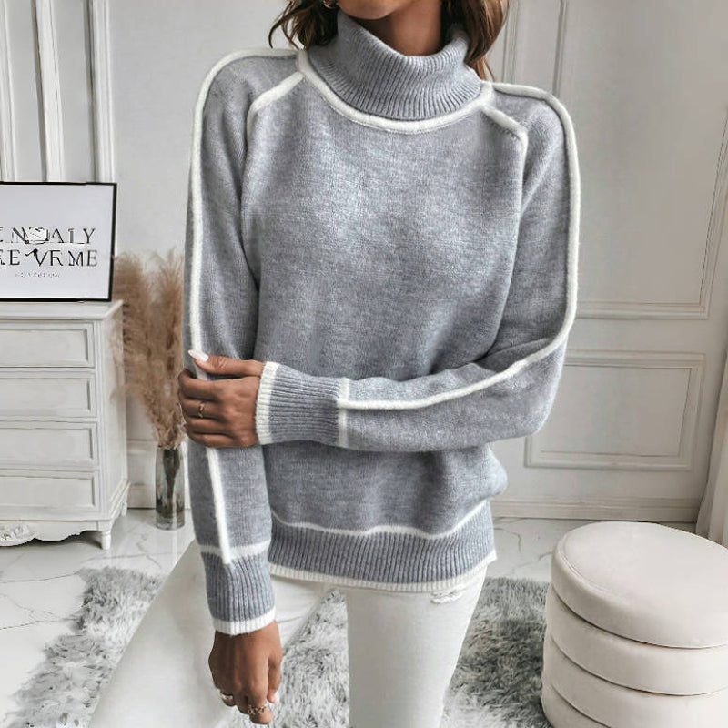 Drune | Strickpullover mit Hohem Kragen Kontrastkanten Warm und Modern