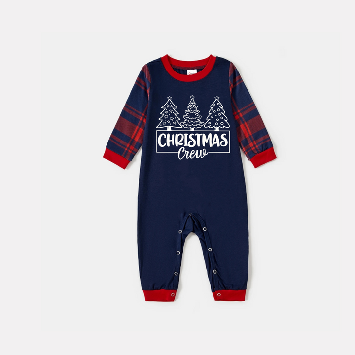 Drune | Weihnachtsbaum und Textdruck Blau Langarmshirt mit Rot- und Blaugeplaid Weihnachtsfamilien passende Schlafanzüge