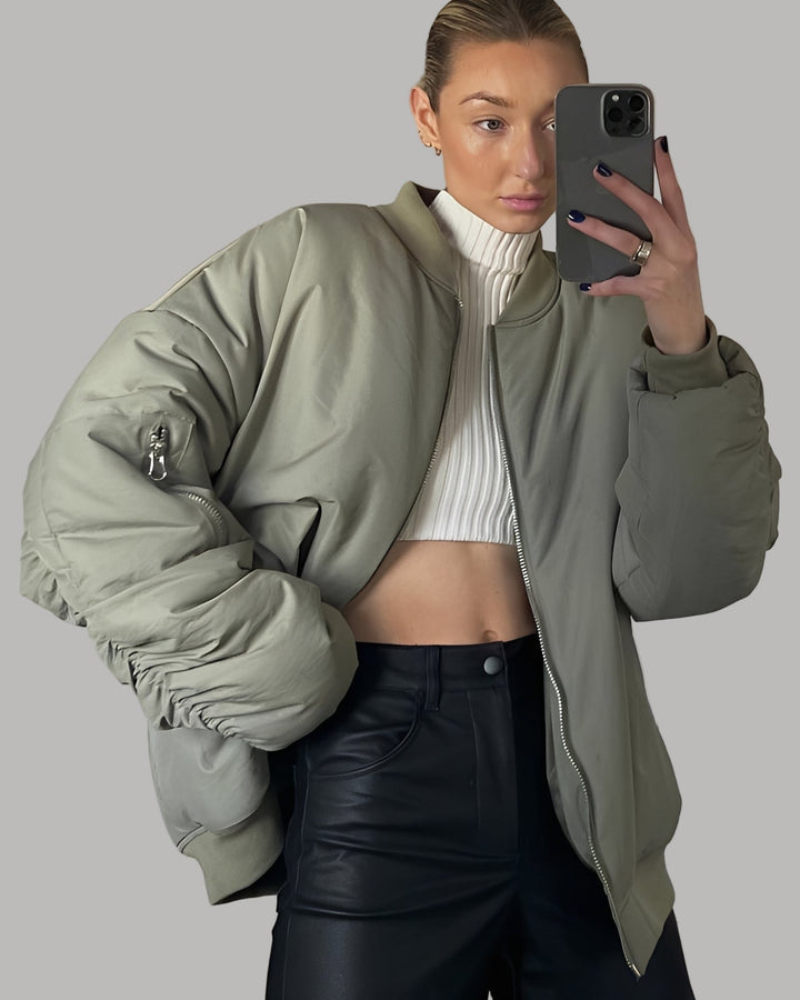 Drune Damen Oversize Bomberjacke mit Reißverschluss