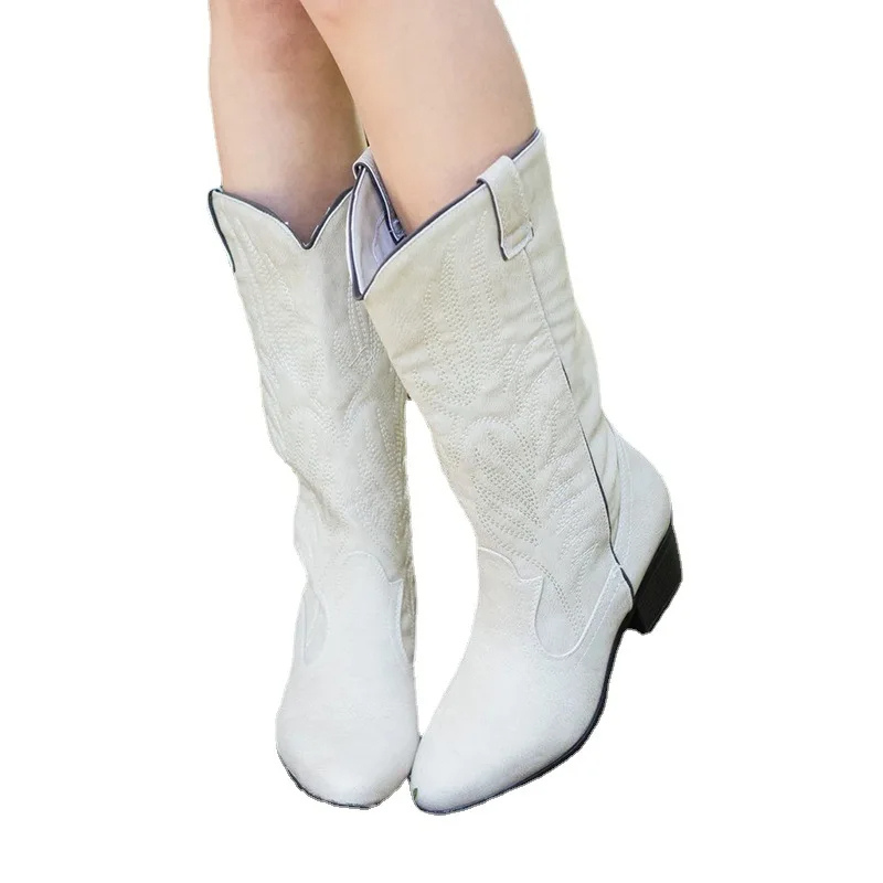 Drune | Wildleder Knöchelhohe Stiefel mit Blockabsatz Cowboy Stiefel Damen