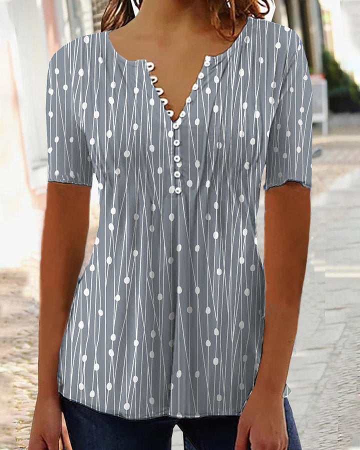 Drune | Punkte-Muster T-Shirt mit V-Ausschnitt