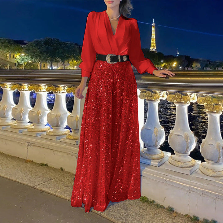 Drune | Eleganter Schnitt - Weitbeiniger Pailletten-Jumpsuit