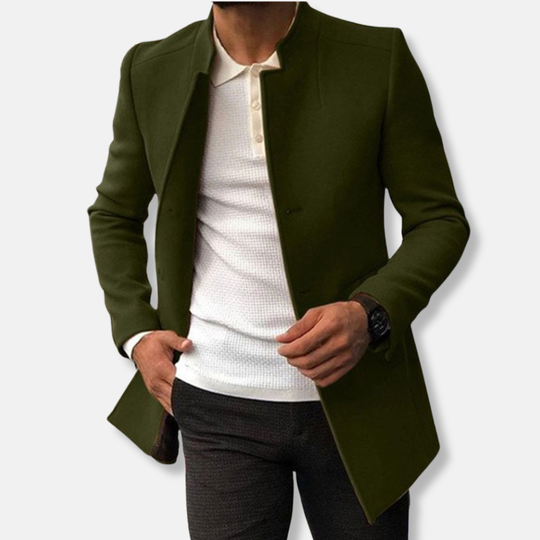 Drune | Slim Fit Wollmischung Kragenlos Einreiher Hüftlänge